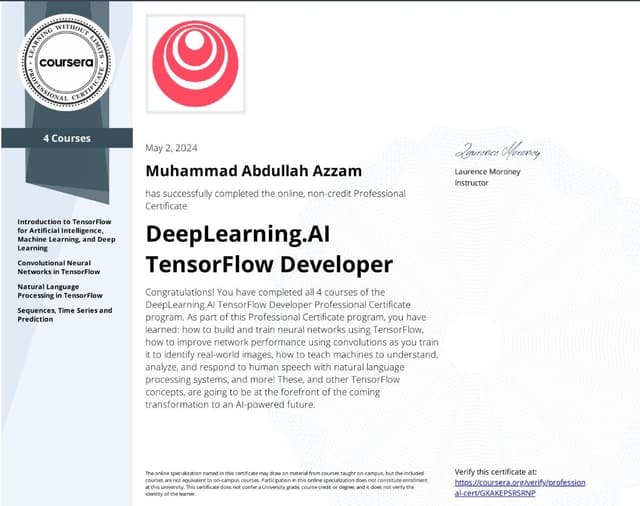 DeepLearning.AI TensorFlow Developer certificate