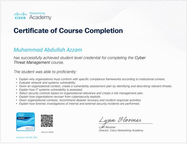 Cyber Threat Management certificate
